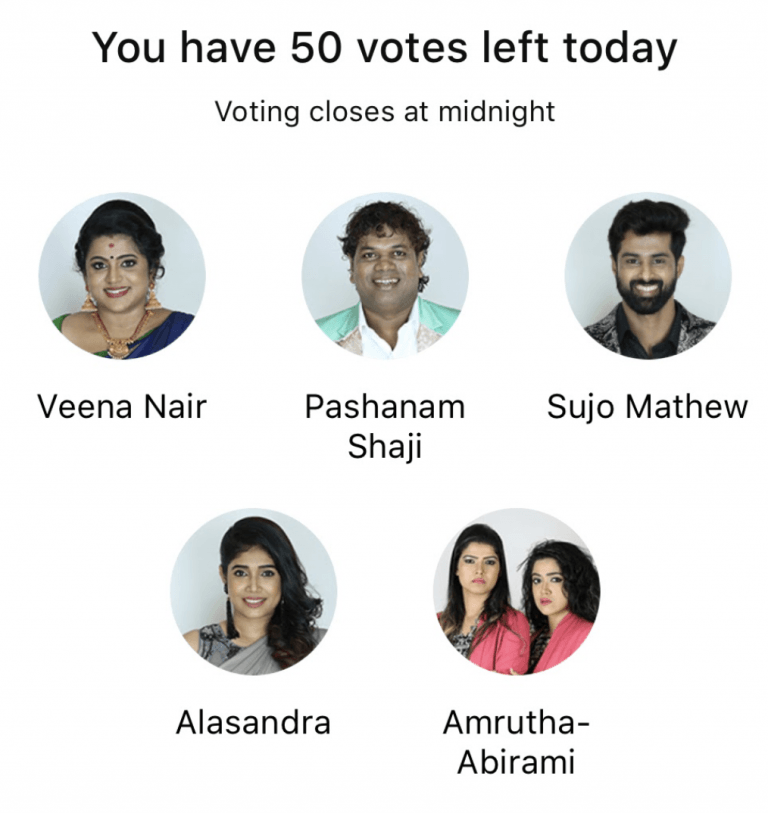 Bigg Boss Malayalam 2 Vote Result 7th March | Who are in the bottom two alongside Veena