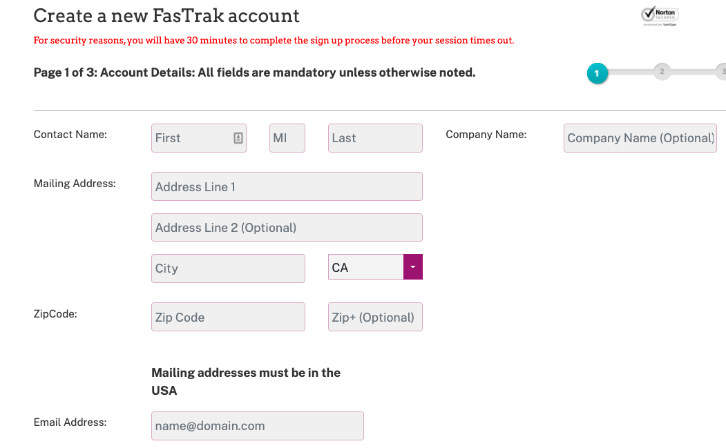 Create a new FasTrak account