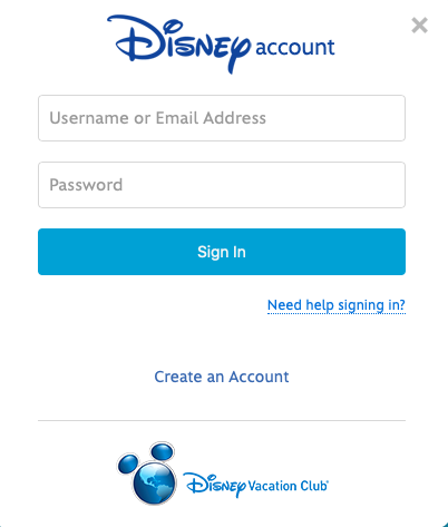 DVC Account Login page