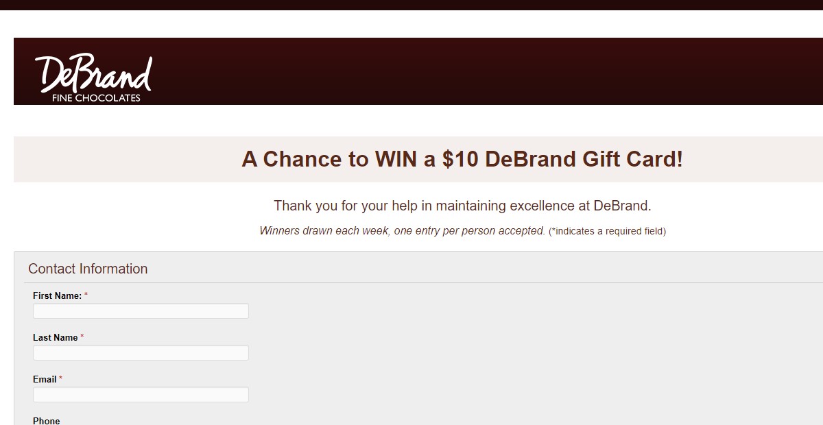DeBrand Fine Chocolates Survey at www.debrand.com/survey - Win $10 Gift Card for FREE