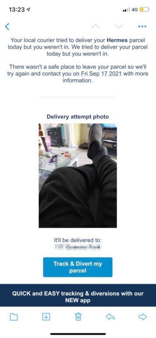 Hermes driver sends ‘delivery attempt photo’ of him ‘sat on his a**e’ watching TV Hermes Notification