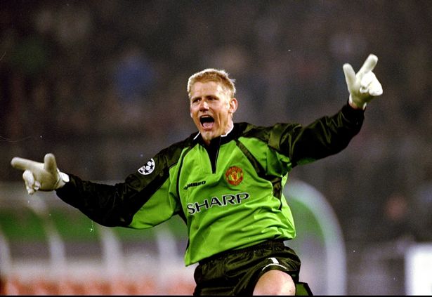 Jaap Stam's five-a-side team includes two former Man Utd team-mates and Brazil icon Manchester United keeper Peter Schmeichel celebrates a goal in the UEFA Champions League semi-final second leg match against Juventus at the Stadio delle Alpi in Turin, Italy
