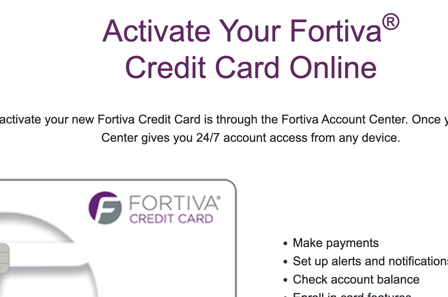 Fortiva Credit Card Acceptance Code
